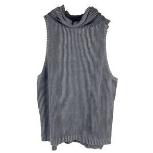 Free People Light Grey Ribbed Turtleneck Sleeveless Sweater Vest Women's Medium